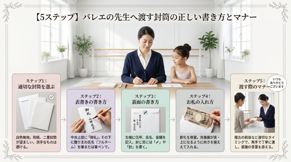 【5ステップ】バレエの先生へ渡す封筒の正しい書き方とマナー