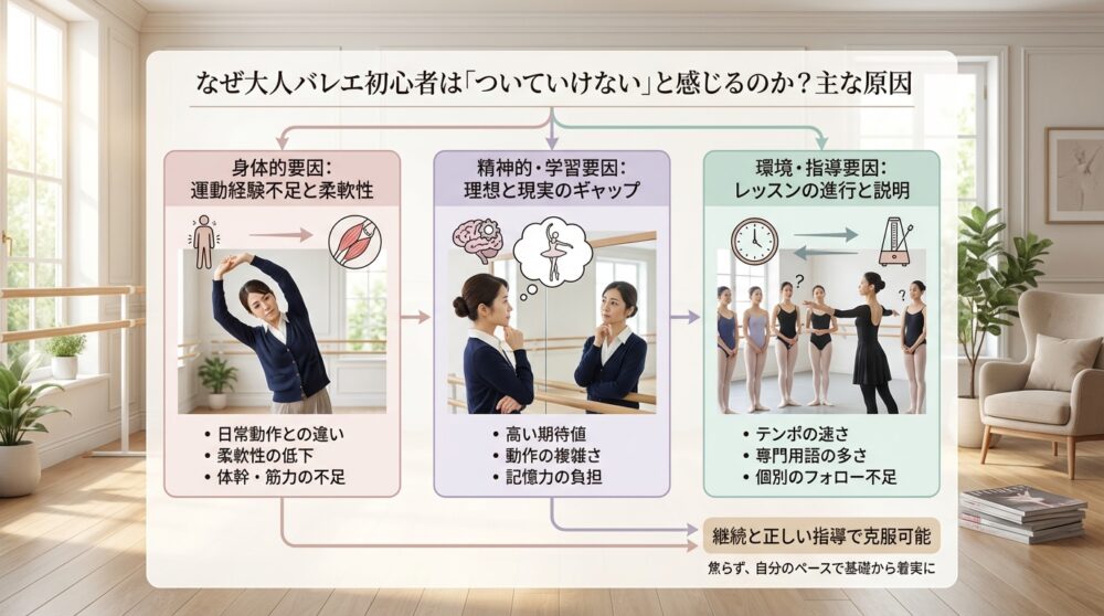 なぜ大人バレエ初心者は「ついていけない」と感じるのか？主な原因