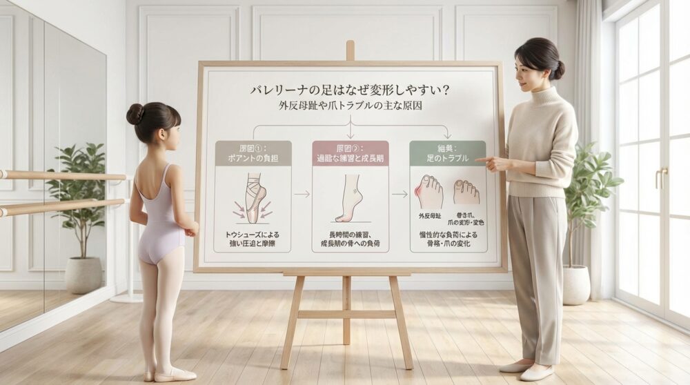 バレリーナの足はなぜ変形しやすい?外反母趾や爪トラブルの主な原因