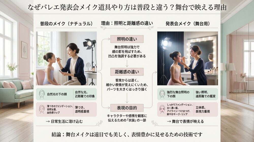 なぜバレエ発表会メイク道具やり方は普段と違う？舞台で映える理由