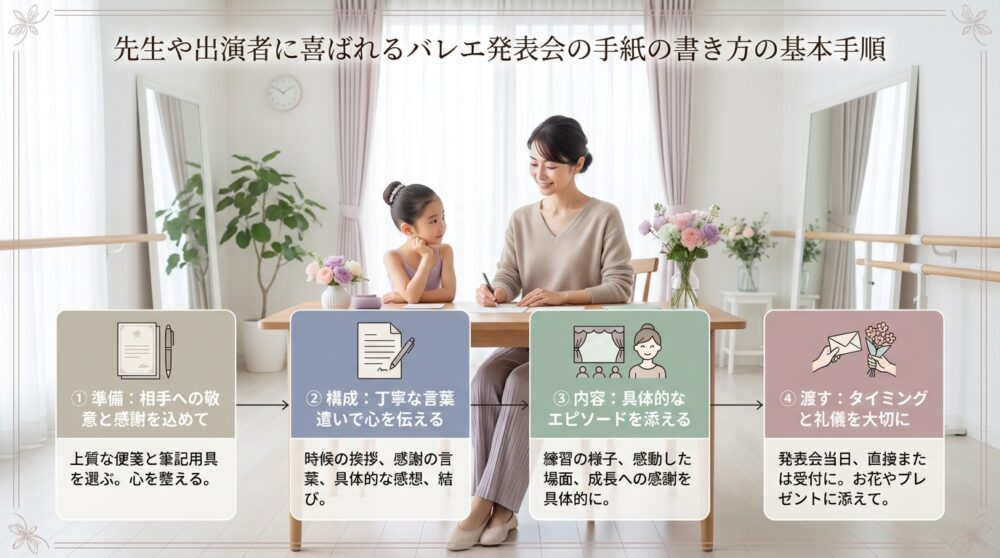 先生や出演者に喜ばれるバレエ発表会の手紙の書き方の基本手順